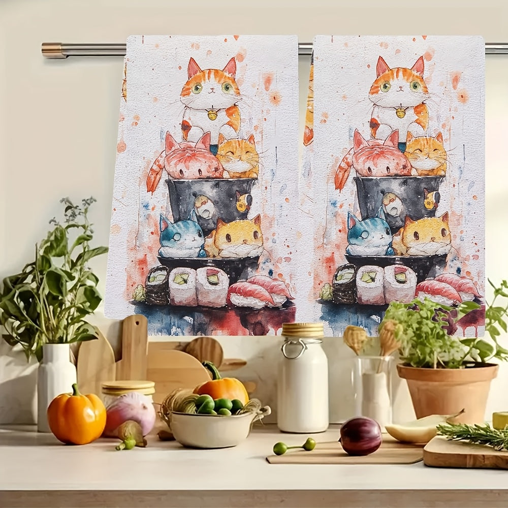2 ta oshxona sochiq to'plami, Sushi Squad dizayni, juda yumshoq va yuqori so'ruvchan idish qo'l sochiqlari, bayram bezaklari uchun mukammal, mashinada yuvish mumkin, o'lchami: 16x24 dyuym - Mahsulot kodi: 2KYSYS1218396