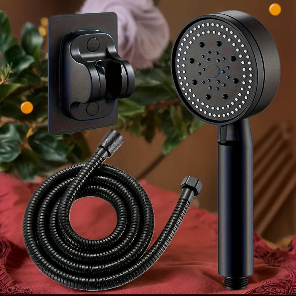 Handheld Shower Head with 5 Water Flow Modes, Hose, Bracket, and Gold Accessories