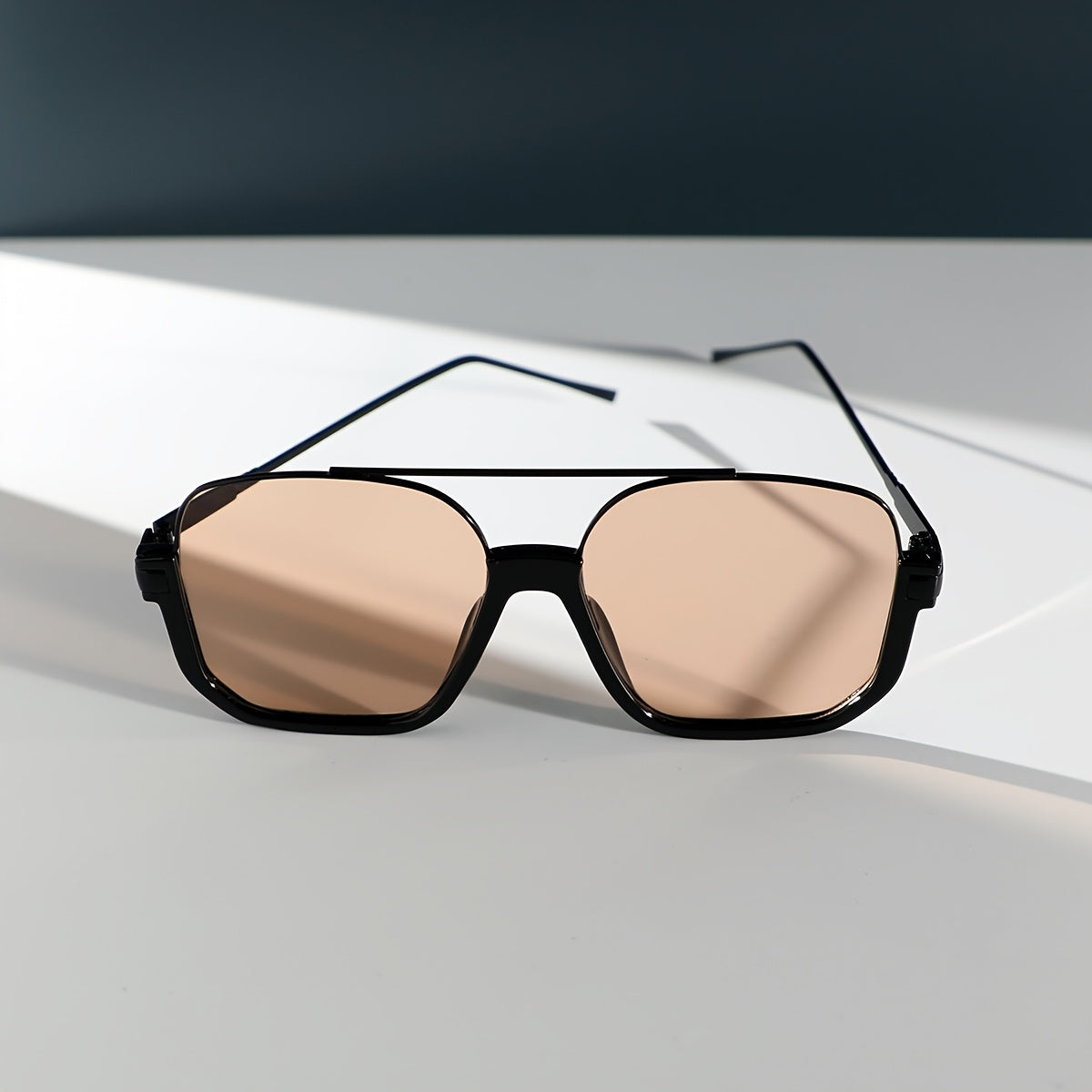 Women's Square Glasses Metal Frame Anti-Reflective PC Lens Large Double Bridge for Daily Wear and Events