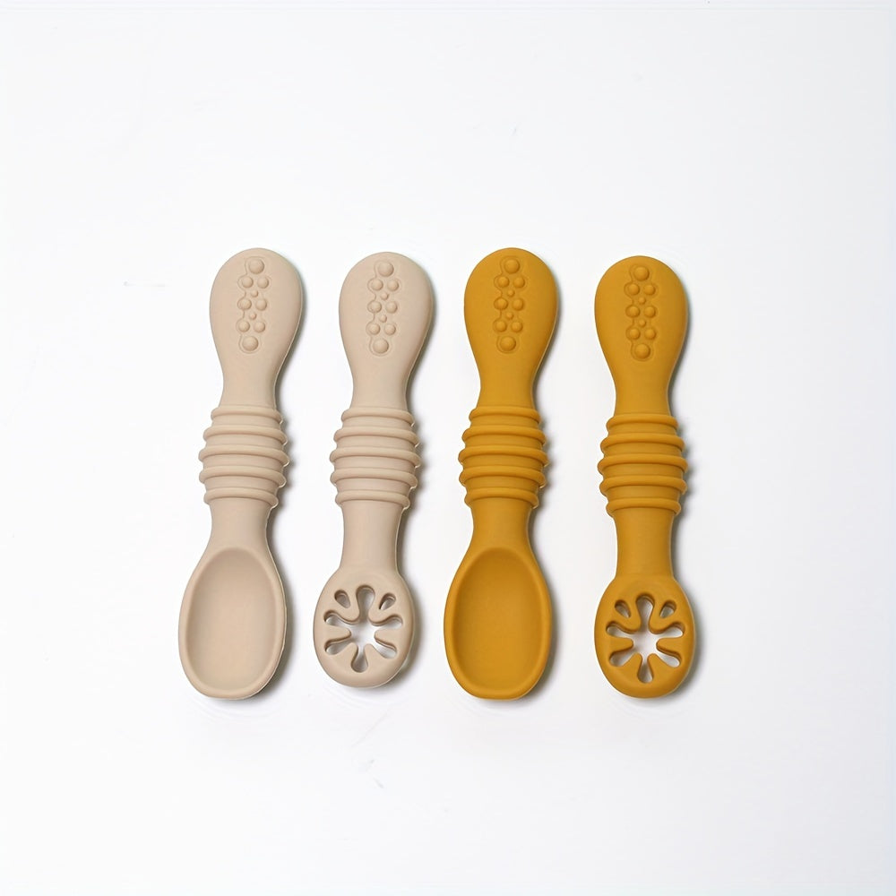 Kids Silicone Feeding Set 4-Piece Soft Chewable Spoons for Self-Feeding