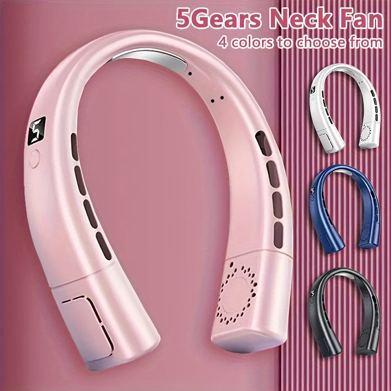 Portable Neck Fan with Ice Porcelain, 5-Speed LED, USB-C Charging