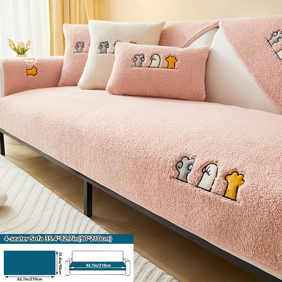 Роскошный фальшивый овечий плюшевый чехол для дивана на зиму, дружелюбный к домашним животным и стираемый в машине. Обеспечивает защиту от царапин и подходит для диванов от одного до четырех мест, а также для кроватей и подушек.