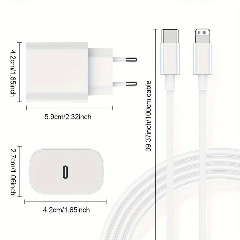 10W USB-C tez zaryadlovchi uchun iPhone iPad Android Yevropa rozetkasi Oq Sayohatga tayyor
