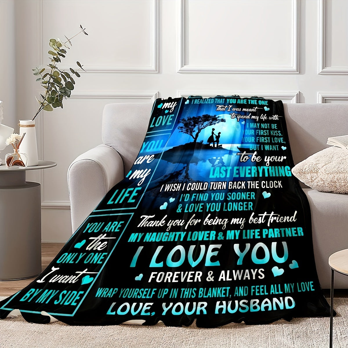 Night Sky Throw Blanket for Wife with Love Quotes Soft Plush Cozy Gift