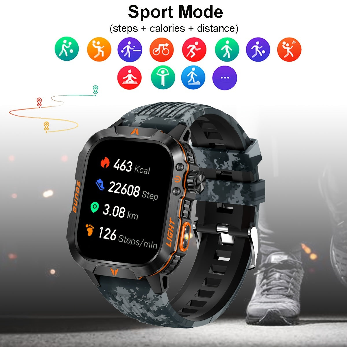 Men's Smartwatch HD Touch Screen LED Flashlight 100+ Sports Modes Pedometer Calorie Tracker