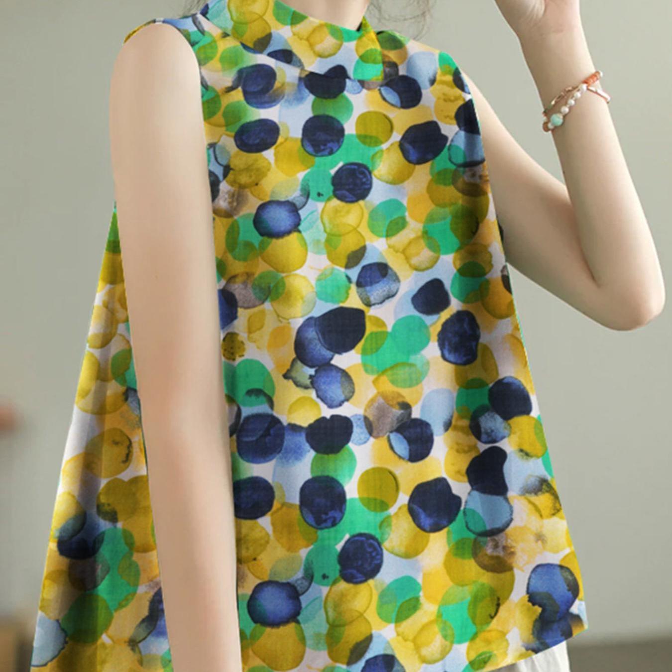 Plus Size Sleeveless Print Mock Neck Tank Top Casual Loose Summer Women's Clothing