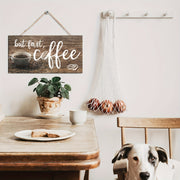 Wooden Coffee Sign Wall Decor Plaque for Kitchen and Cafe Horizontal Door Indicator