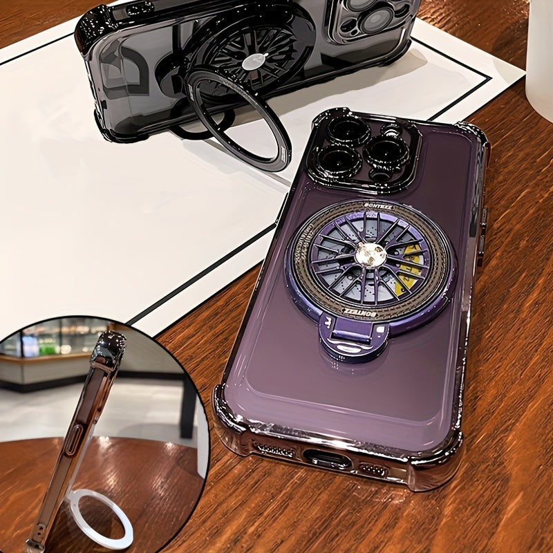 Magnetic 360° Rotation Stand Case for iPhone with Ring Holder Transparent Cover Lens Protection
