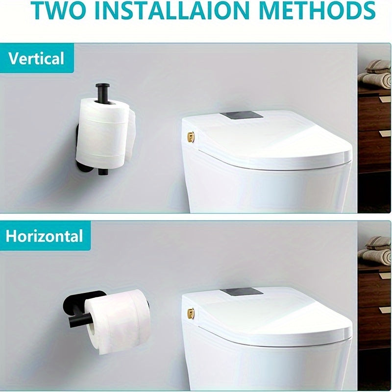 Black Stainless Steel No-Drill Toilet Paper Holder for Bathroom Kitchen