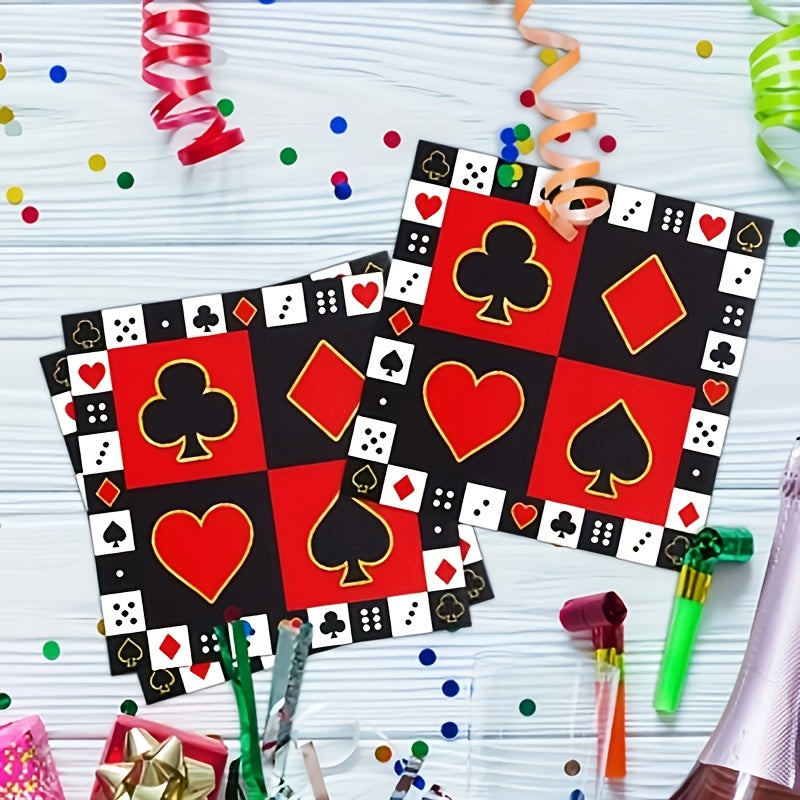 Qayta ishlatilmaydigan Poker mavzusidagi kokteyl salfetkalar 16.26x16.26 sm, partiyalar va bayramlar uchun