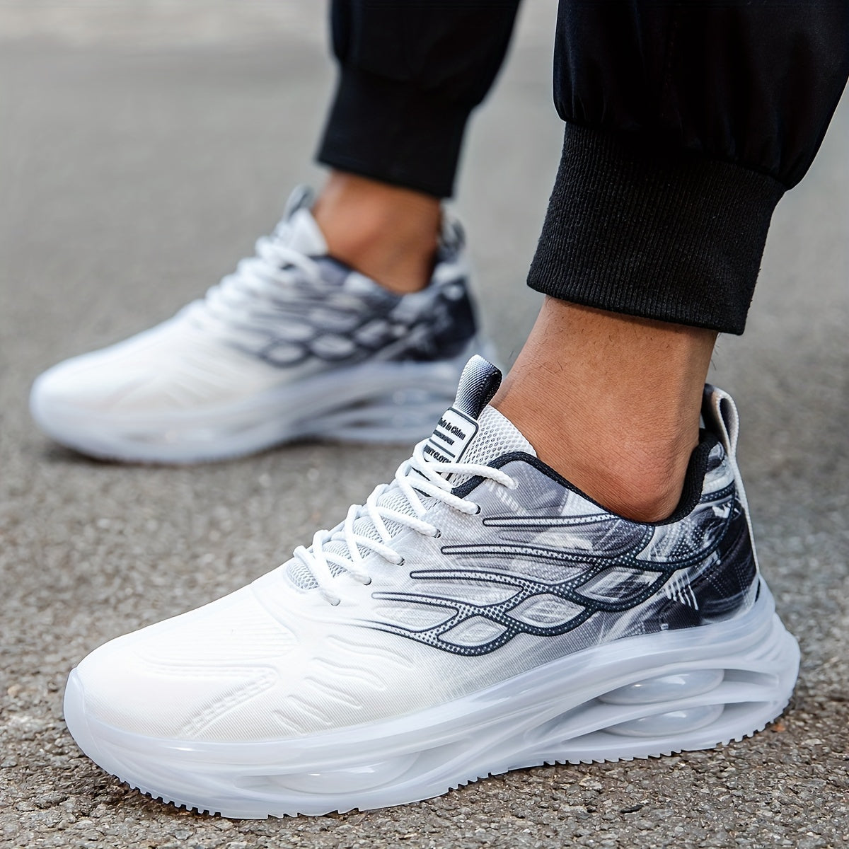 Men's Air Cushion Sneakers with Wing Pattern Non-Slip Lace-Up Casual Sports All-Season