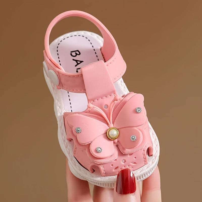 Girls' Breathable Sandals with Butterfly and Pearl Decorations for Spring Summer