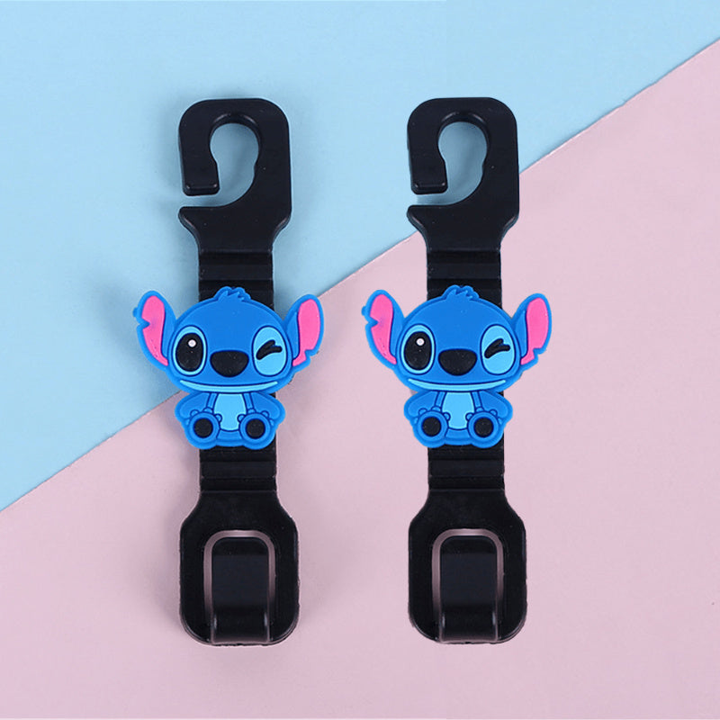 2pcs Cute Cartoon Stitch Seat Hook Car Accessories Kawaii Anime Convenience Hooks