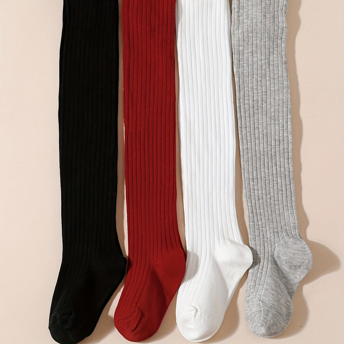 Girls' 4-Pack Striped and Solid Color Pantyhose All-Season Knit Polyester