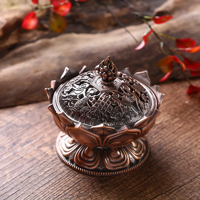 Red Bronze Lotus Incense Burner Mini Sandalwood Aromatherapy Stove for Office Camping Garden Patio Home Decor