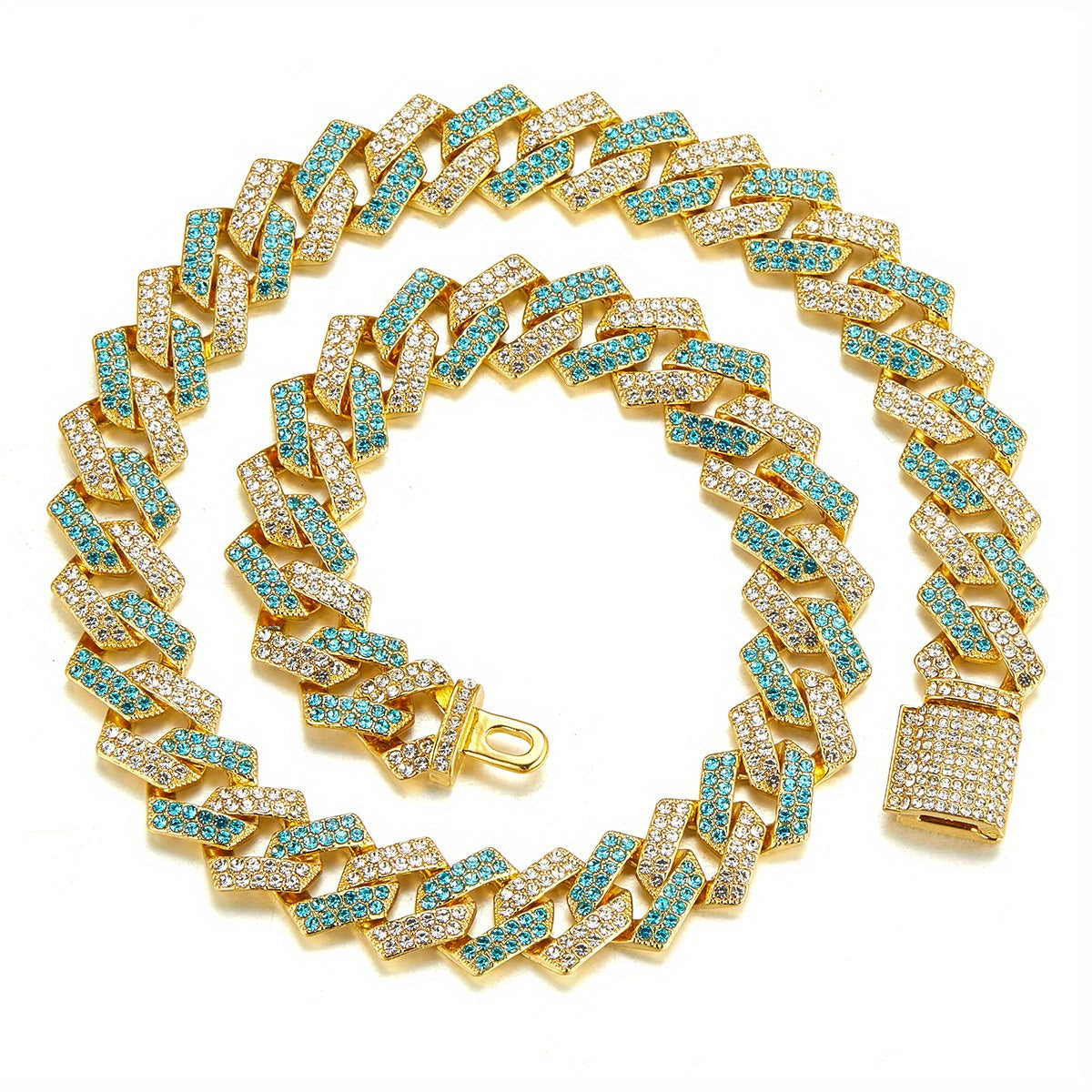 Men's Silver Pink Blue Cuban Link Chain Iced Out Lab Faux Diamonds Miami Necklace Choker