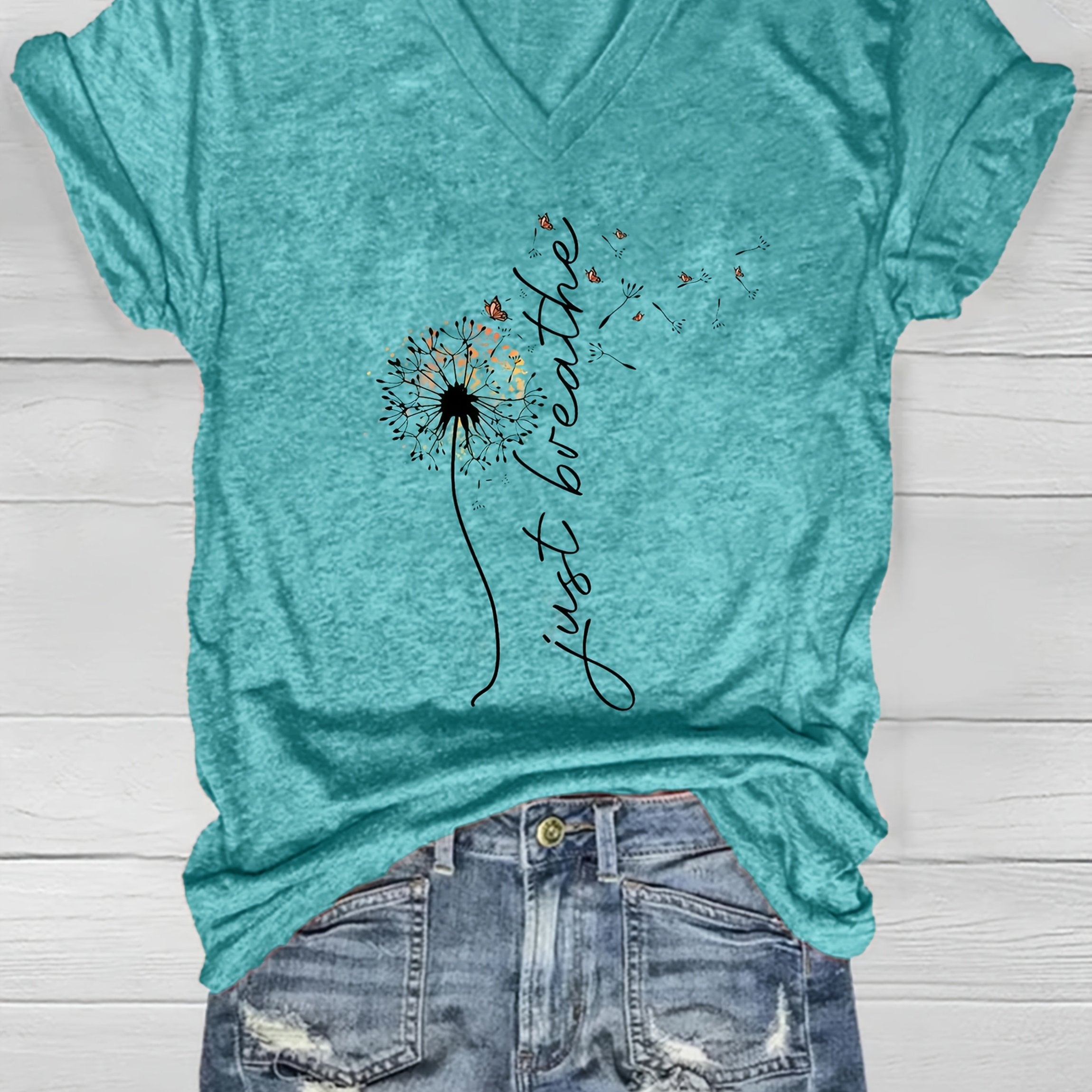 Women’s Short Sleeve V-Neck T-Shirt Soft Pink Geometric Print Casual Top