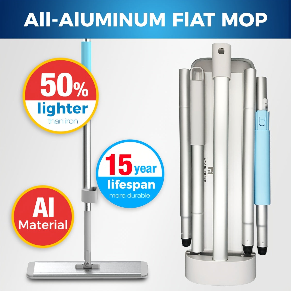 Aluminium Collapsible Mop with Extendable Handle and 2 Refills for Hardwood and Tile Floors