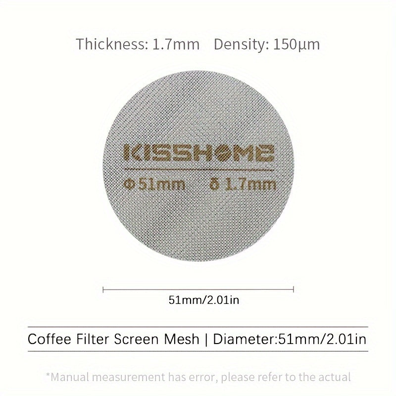 316 zanglamas po'latdan yasalgan qayta ishlatiladigan espresso puck ekran, issiqqa chidamli, 51mm, 53.5mm va 58.5mm diametrlarida mavjud. Breville mashinalari va 51mm, 54mm, va 58mm portafilterlar bilan mos keladi. Qahva aksessuarlarini o'z ichiga oladi.