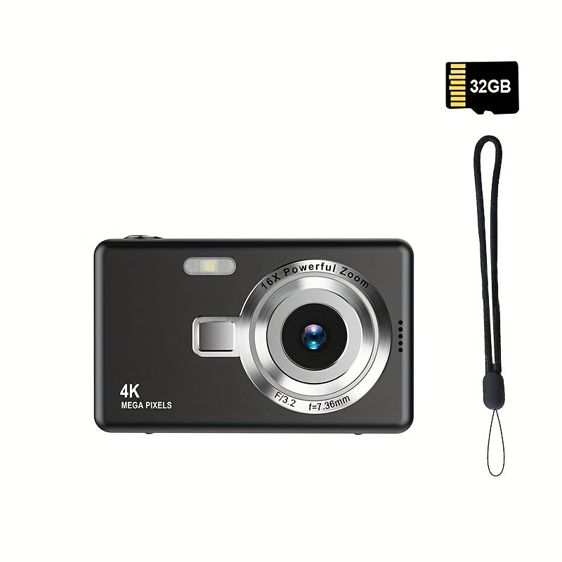 Cámara digital de alta definición con pantalla LCD, enfoque automático, fácil de usar para fotos y videos, con tarjeta de memoria opcional de 32G