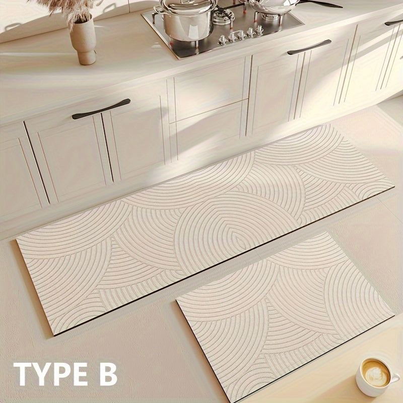 2 ta Minimalist Nordic Style Diabetic Earth Carpets to'plami, o'lchamlari 50*80cm va 50*160cm. Ushbu Uy uchun Absorbent Oshxona Chiziqli Pol Matolari 3.5mm qalinlikda bo'lib, uzoq muddatli foydalanish uchun tormozlovchi yuzaga ega.