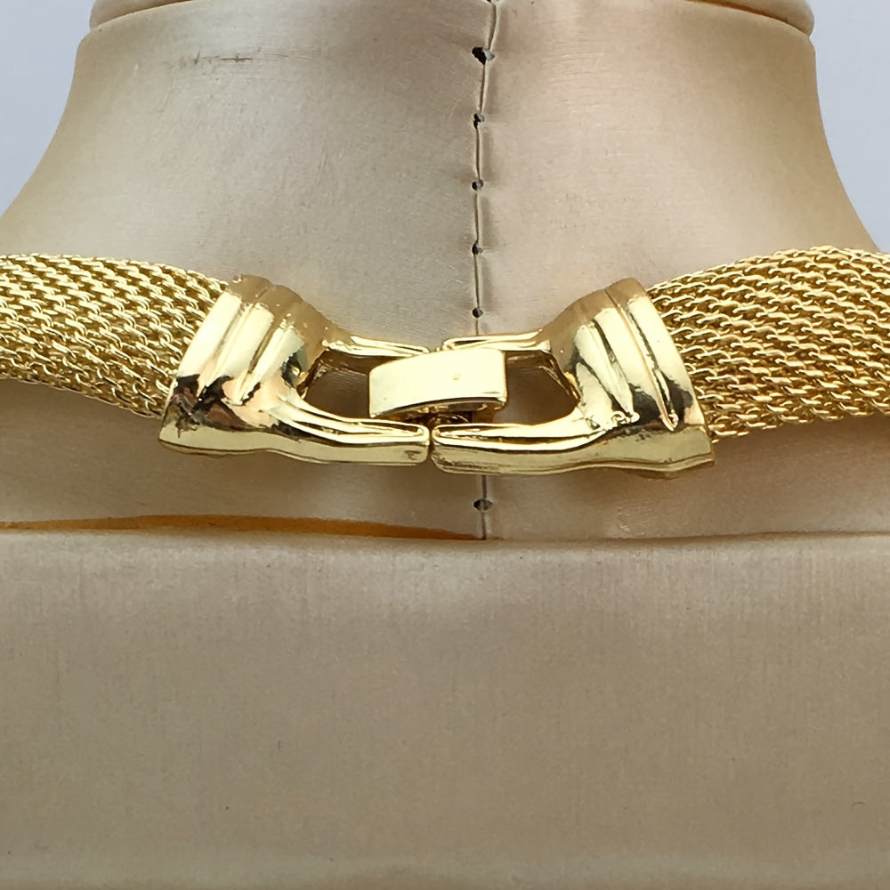 Gold Plated Jewelry Set with Earrings Necklace Bracelet Ring for Parties