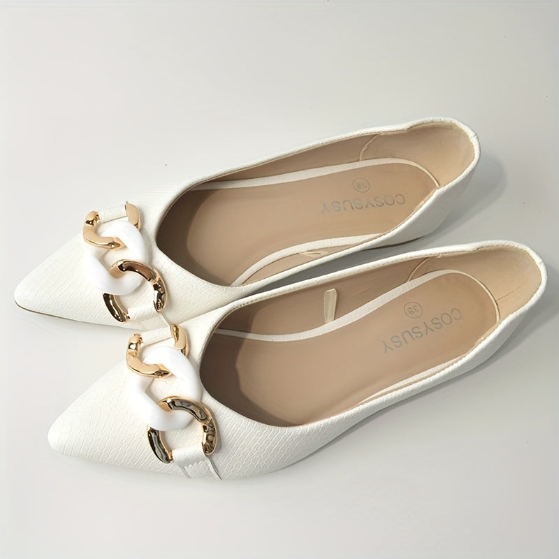 Women's Pointed Toe Slip-On Flats Black White PU Ballet Shoes Comfortable All-Season