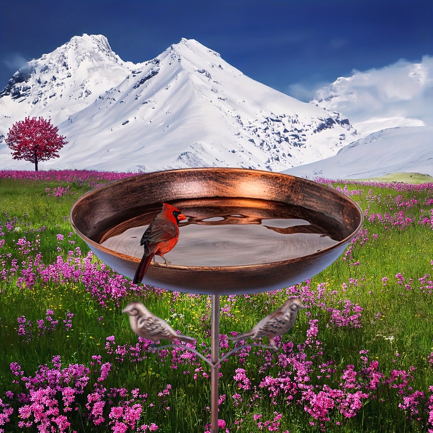 Metal Bird Bath with Ground Stake for Garden Lawn and Villa Decoration