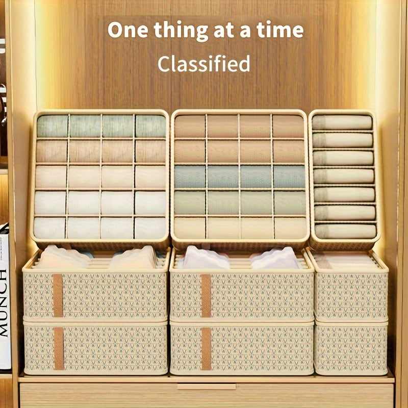 Juego de 3 cajas de almacenamiento plegables para ropa interior, calcetines y accesorios, beige, poliéster