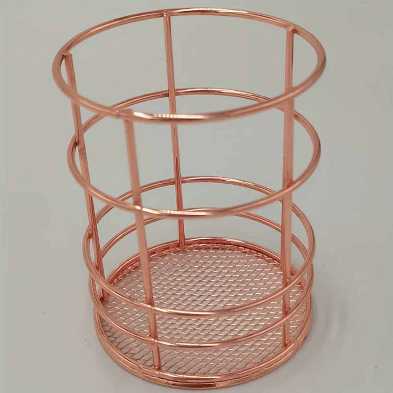 Golden Iron Makeup Brush Holder Rust Resistant Polished Finish Desktop Organizer