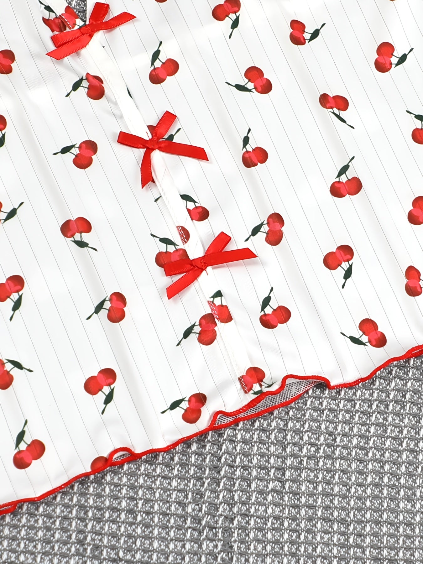 Women's Cherry Print Pajama Set with Spaghetti Straps and Long Pants