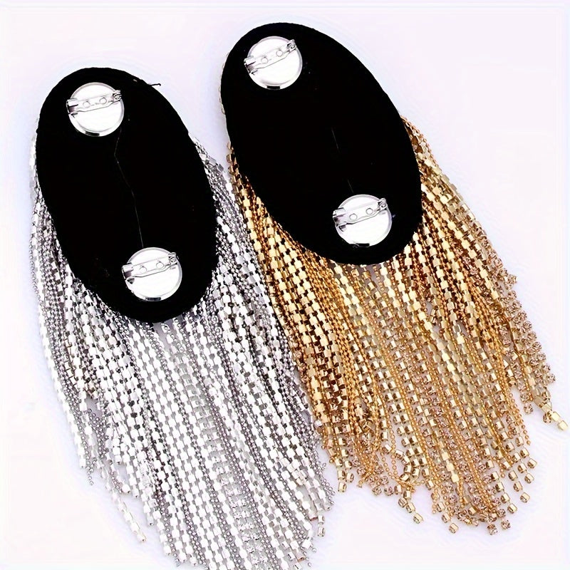 Knit Fabric Epaulets and Armbands Set with Rhinestone Fringe Shoulder Embellishments for Clothing Decoration