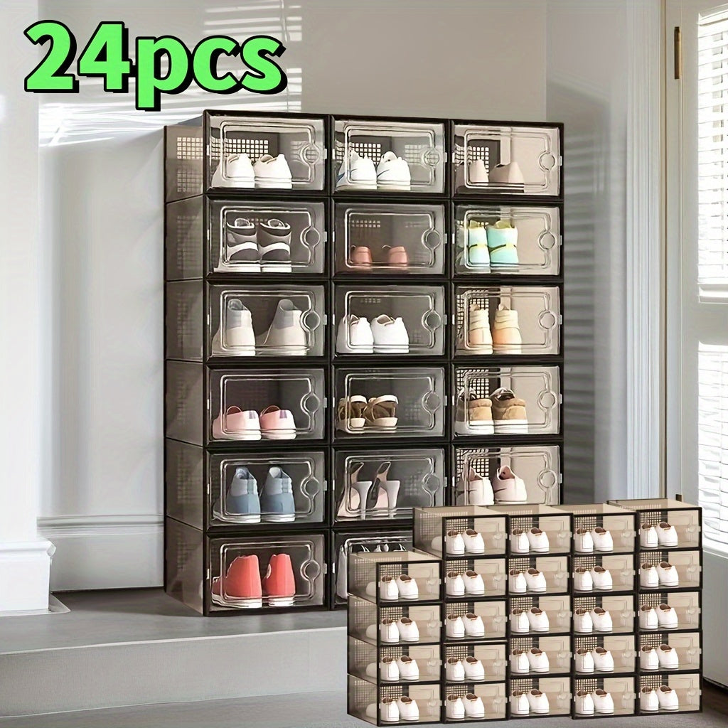 Clear Plastic Shoe Storage Boxes with Lids, Collapsible Stackable Organizer in Packs of 2 12 18 24