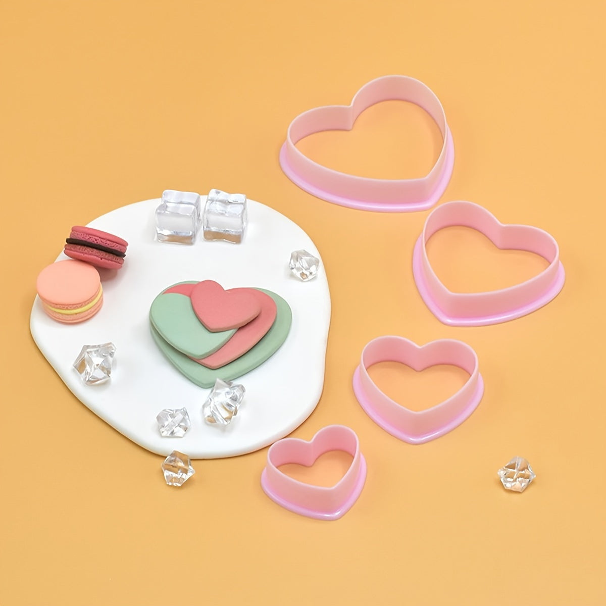 Pink Heart Shaped Cookie Cutters Set Plastic Love Pastry Cutter Biscuit Molds Baking Tools