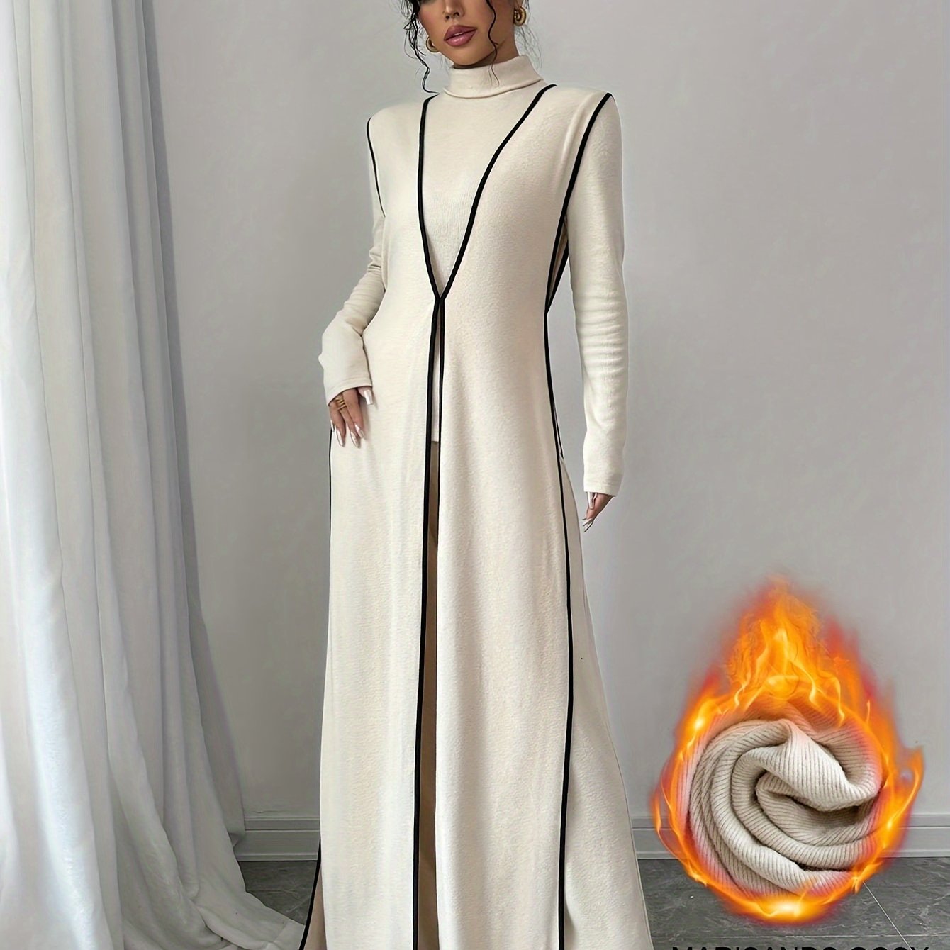 Шикарный комплект с длинным рукавом, воротником, облегающими брюками, безрукавным пальто с черными полосками.