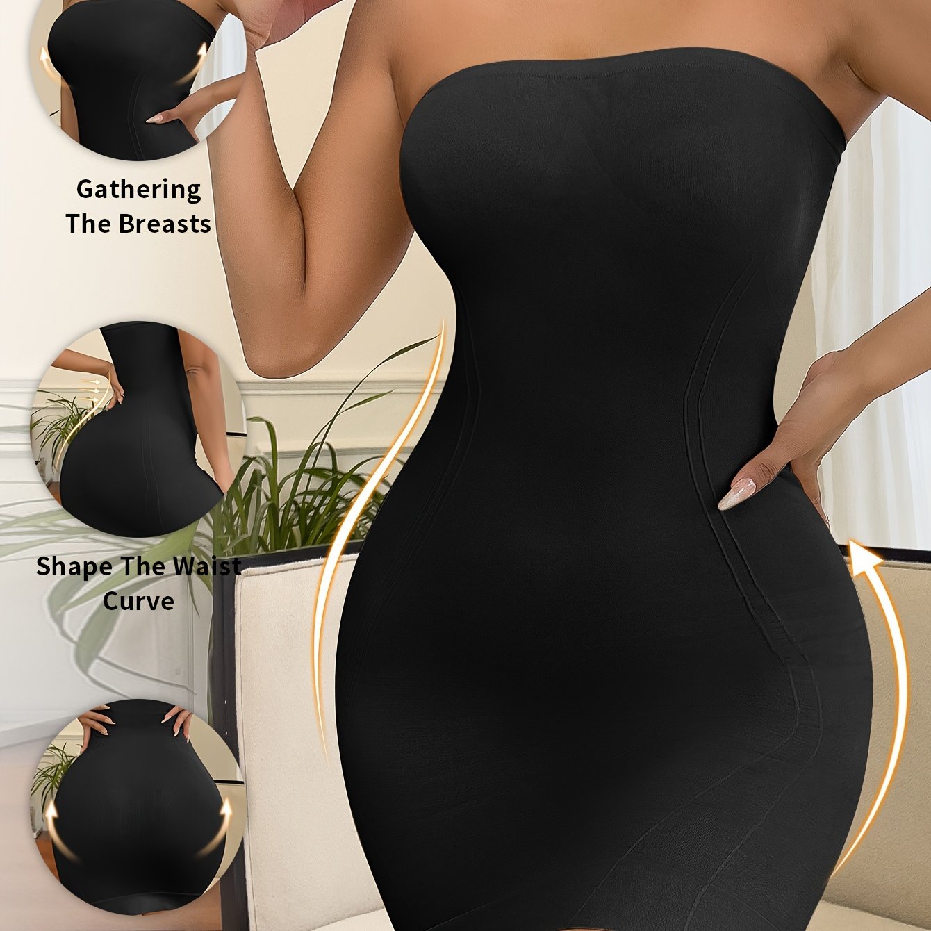 Women's Seamless Nylon Shapewear Bodysuit Dress for Slimming and Lifting
