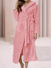 Plus Size Women's Fleece Nightgown Winter Hoodie Bathrobe With Pockets