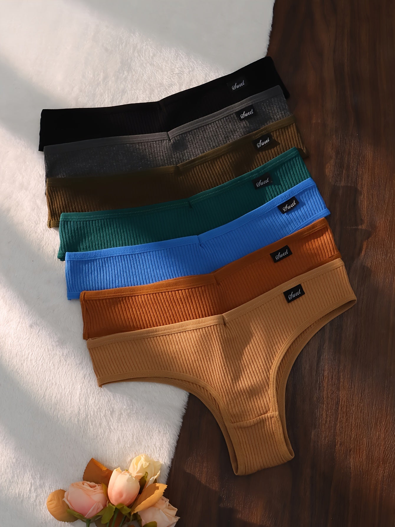 Women's Seamless Ribbed Solid Briefs Set of 7 Breathable Comfortable Panties