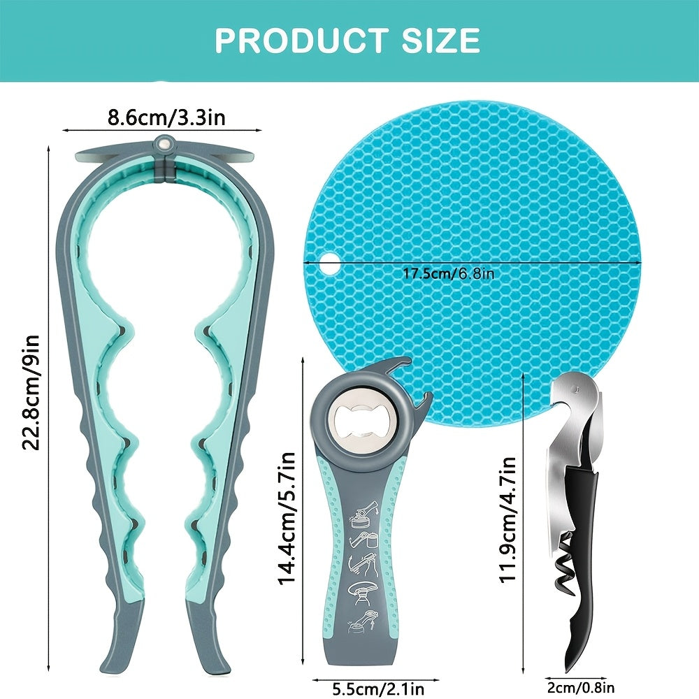 Set of 4 Multi-Function Stainless Steel and Plastic Kitchen Tool Set with Comfort Grip Handles