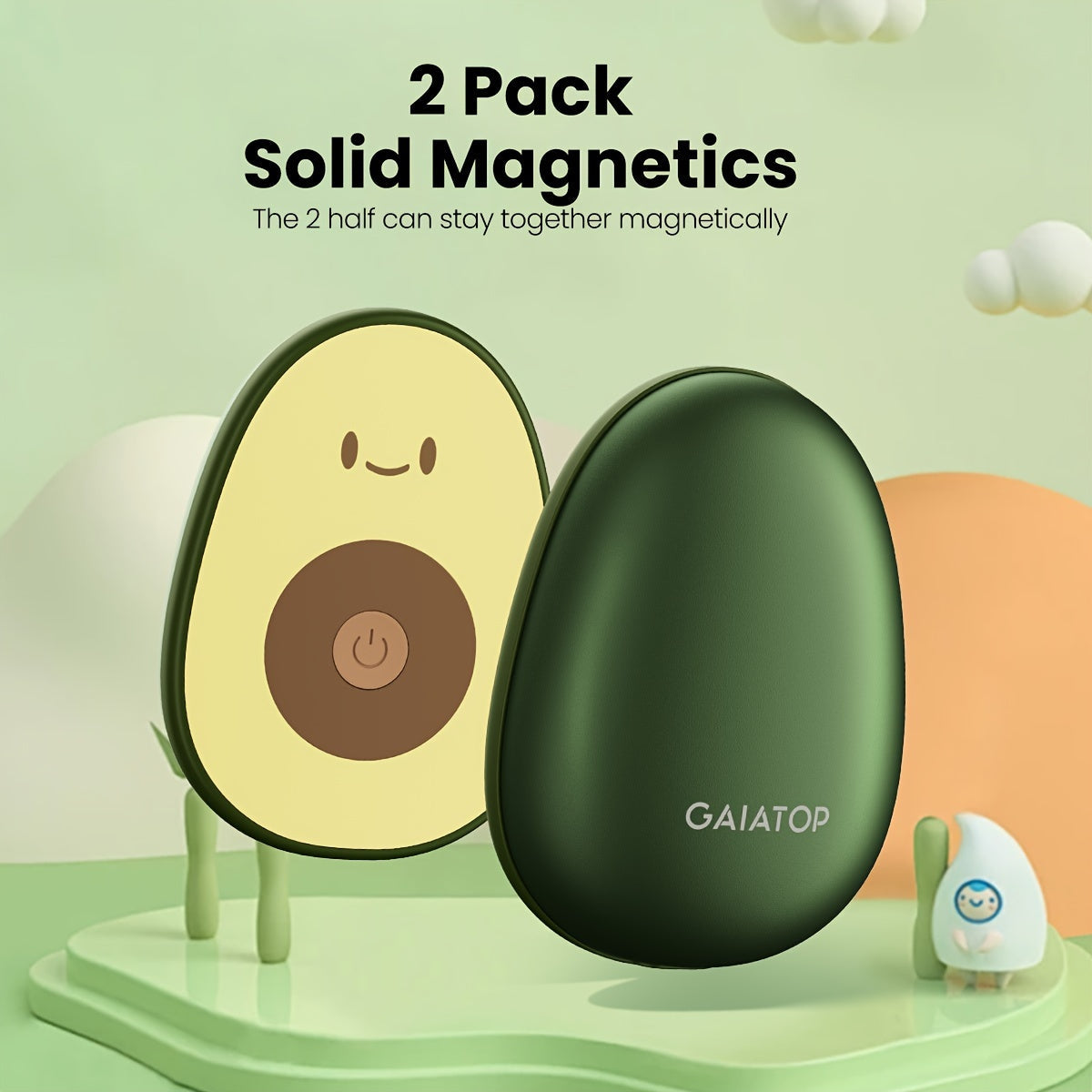 Rechargeable Hand Warmers with Avocado Design Magnetic Detachable USB Powered for Outdoor Camping