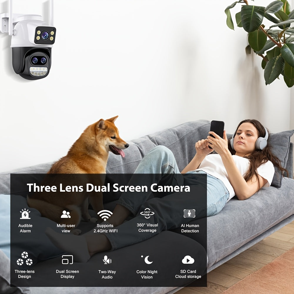 12MP HD Home Security Camera with AI Auto Tracking PTZ WiFi Video Surveillance