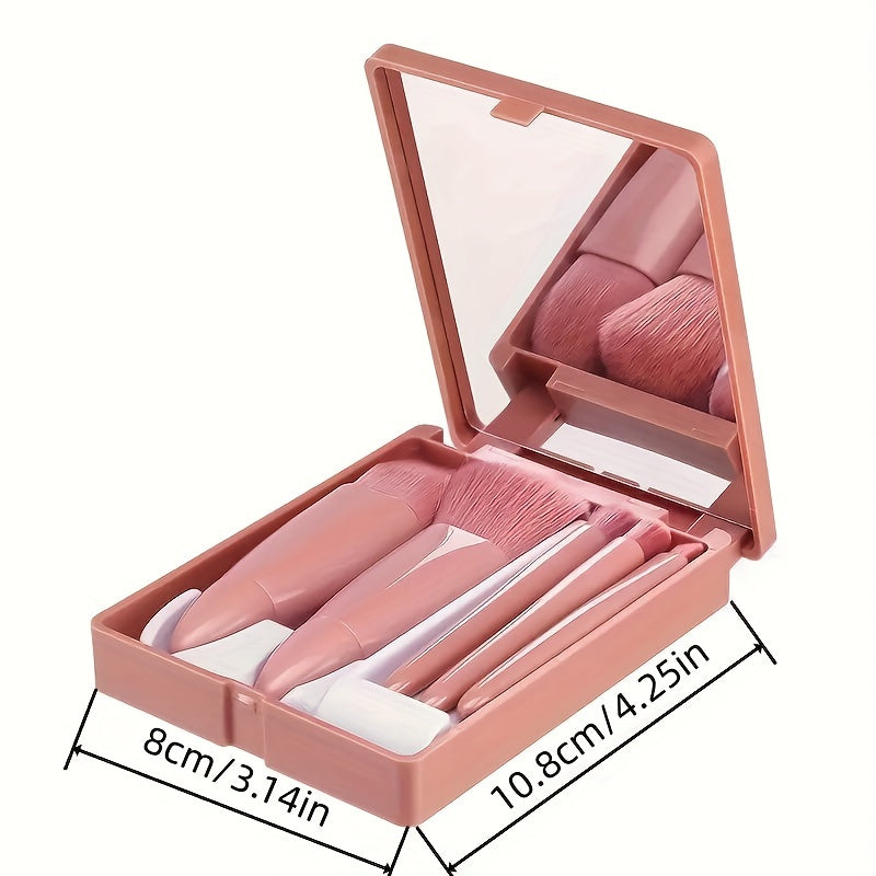 5Pcs Makeup Brush Set Nylon Bristles with Mirror Easy To Clean