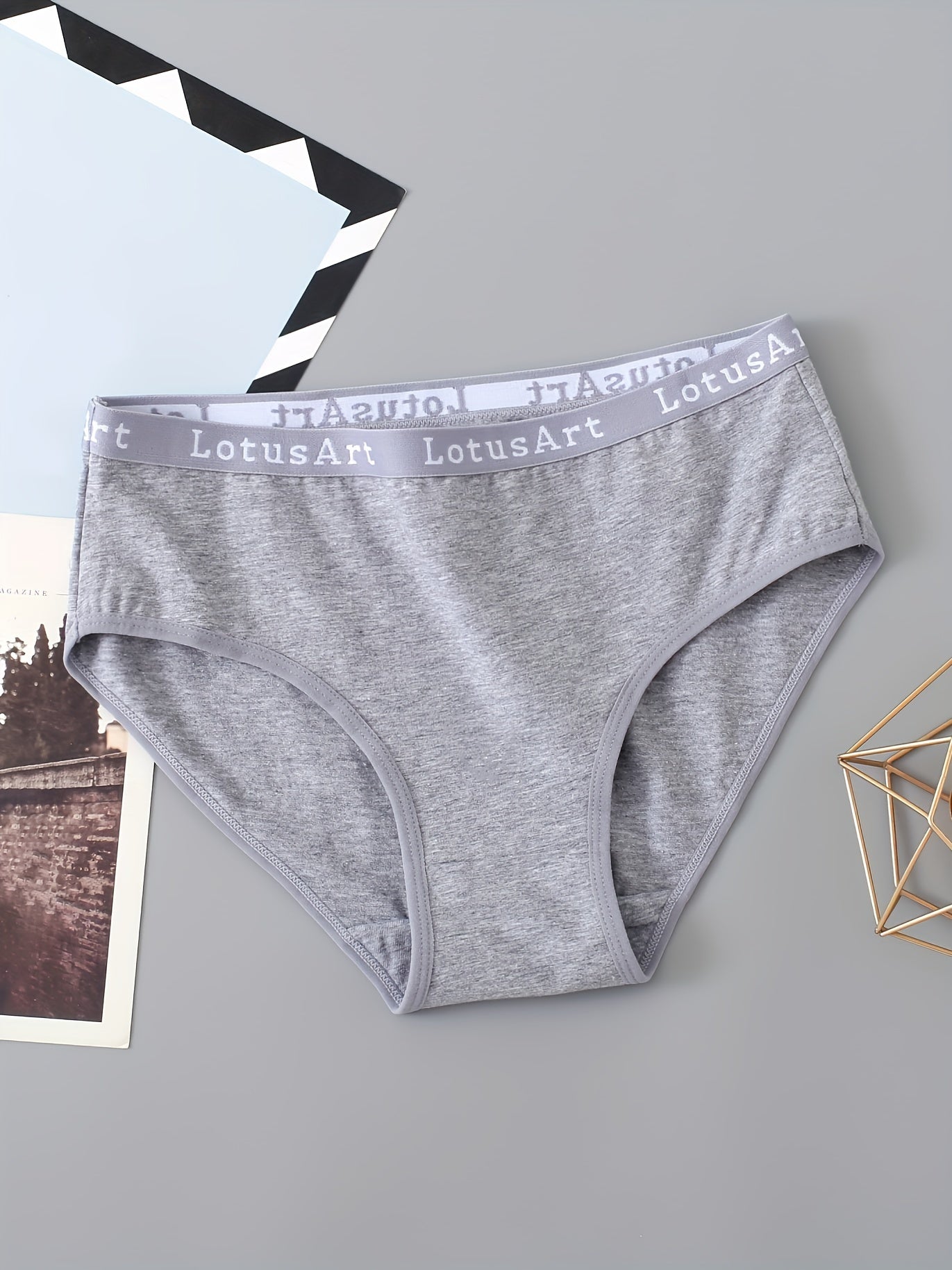 Set of 5 Women's Cotton Mid-Rise Letter Tape Sports Briefs Underwear