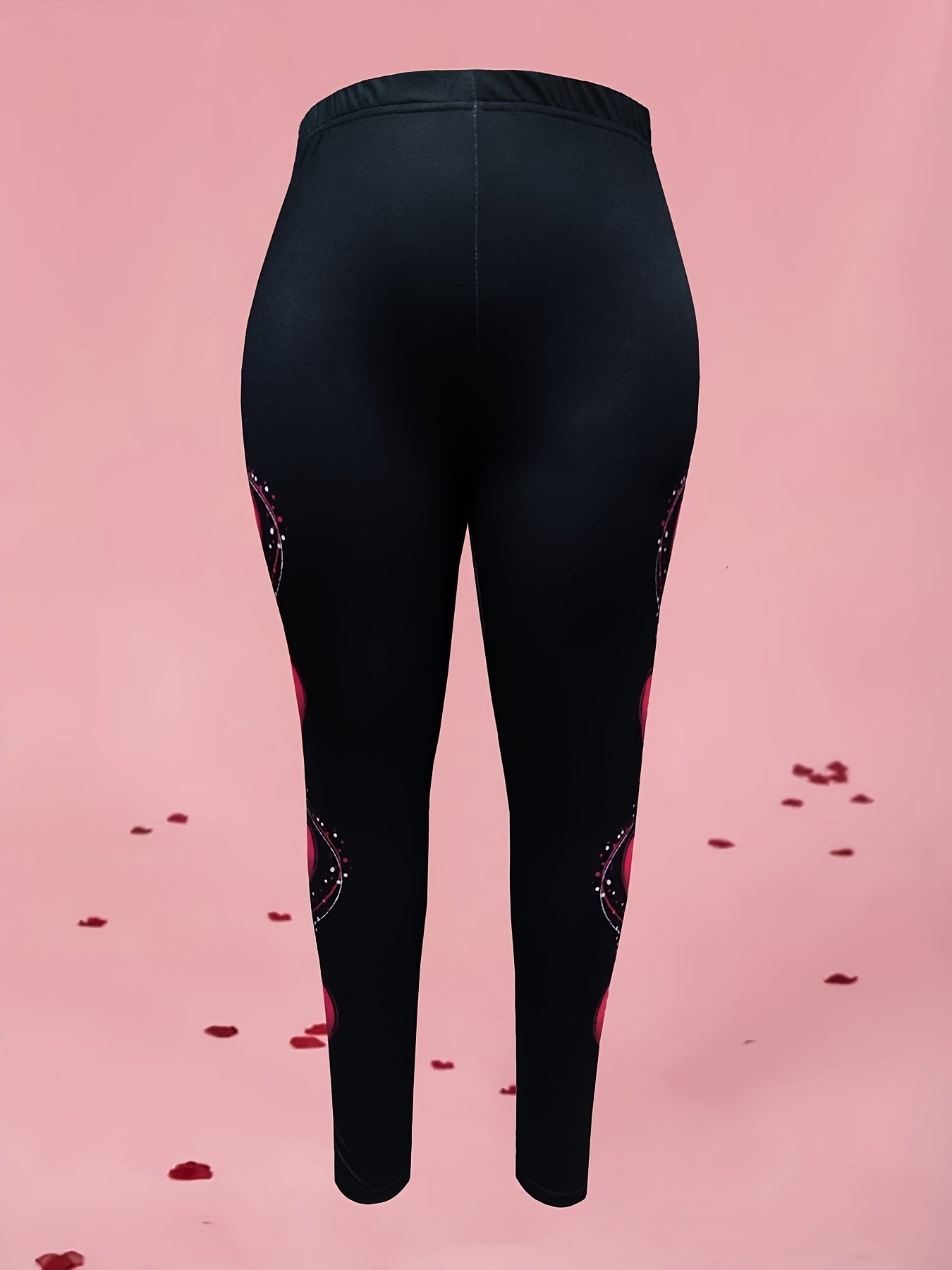 Plus Size Women's Heart Print Leggings Purple Glitter Elastic Spring Fall Fashion