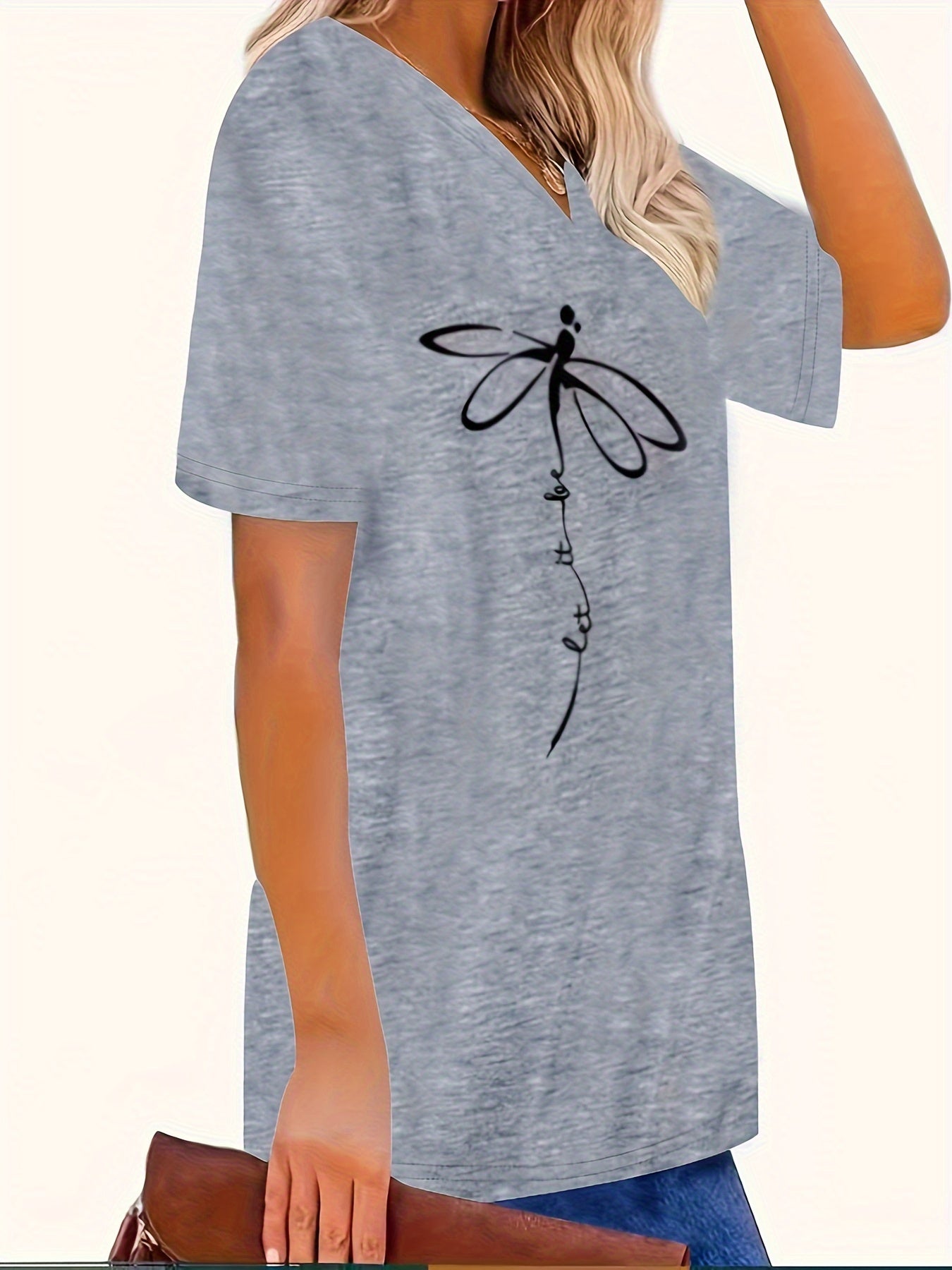 Plus Size Short-Sleeve Floral T-Shirt for Home and Travel Spring Summer