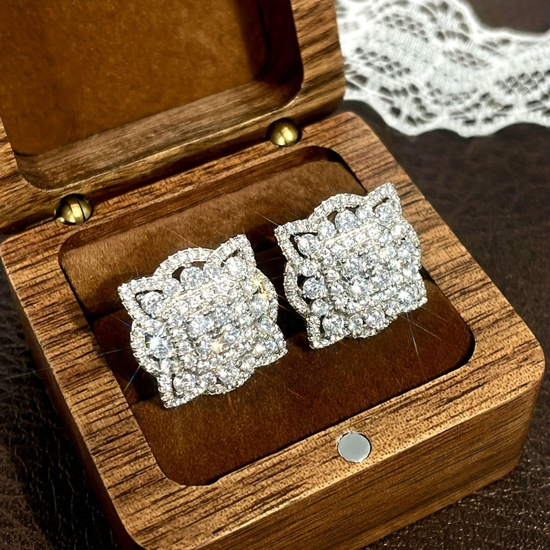 Women Zirconia Flower Earrings Sparkling Stones Wedding Engagement Banquet Jewelry