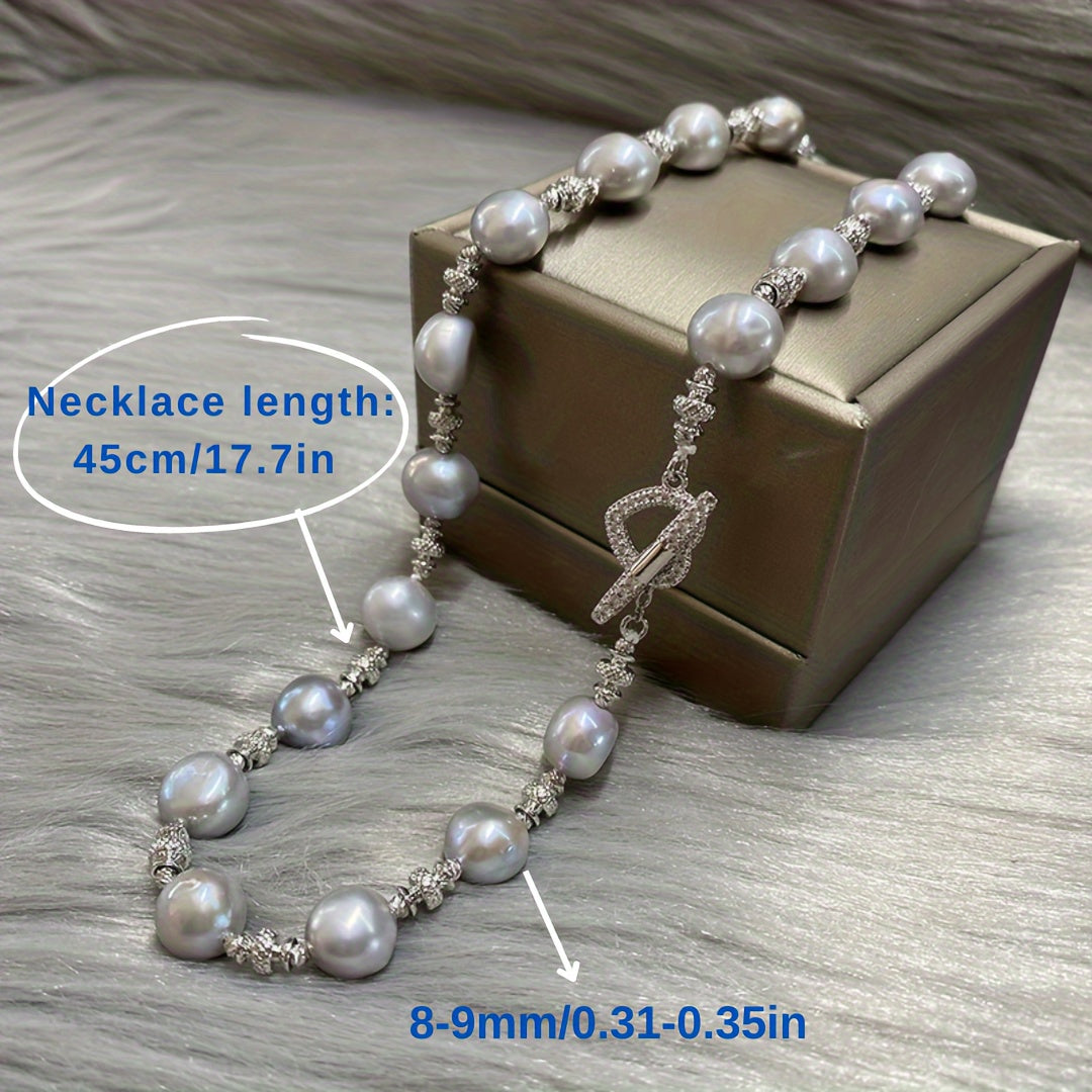 Freshwater Pearl Necklace with Zirconia Heart Clasp and Natural Pearls for Women