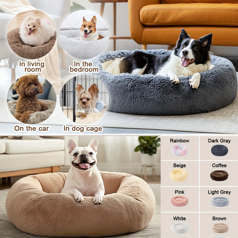 Round Dog Bed for Winter Indoor Use Polyester Non-Skid Bottom Small to Large Dogs