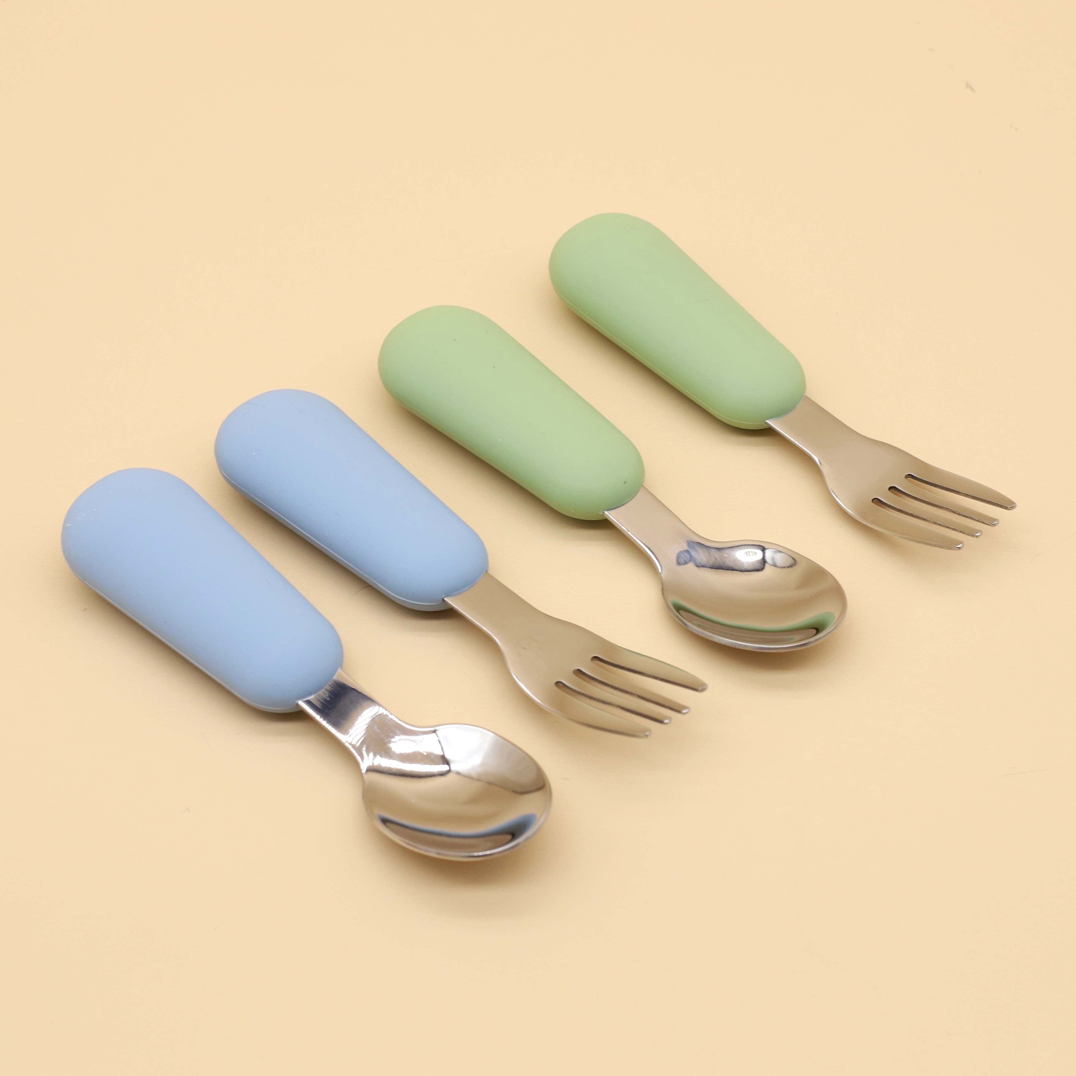 Набор ложки и вилки из нержавеющей стали с красными силиконовыми ручками - Идеально для