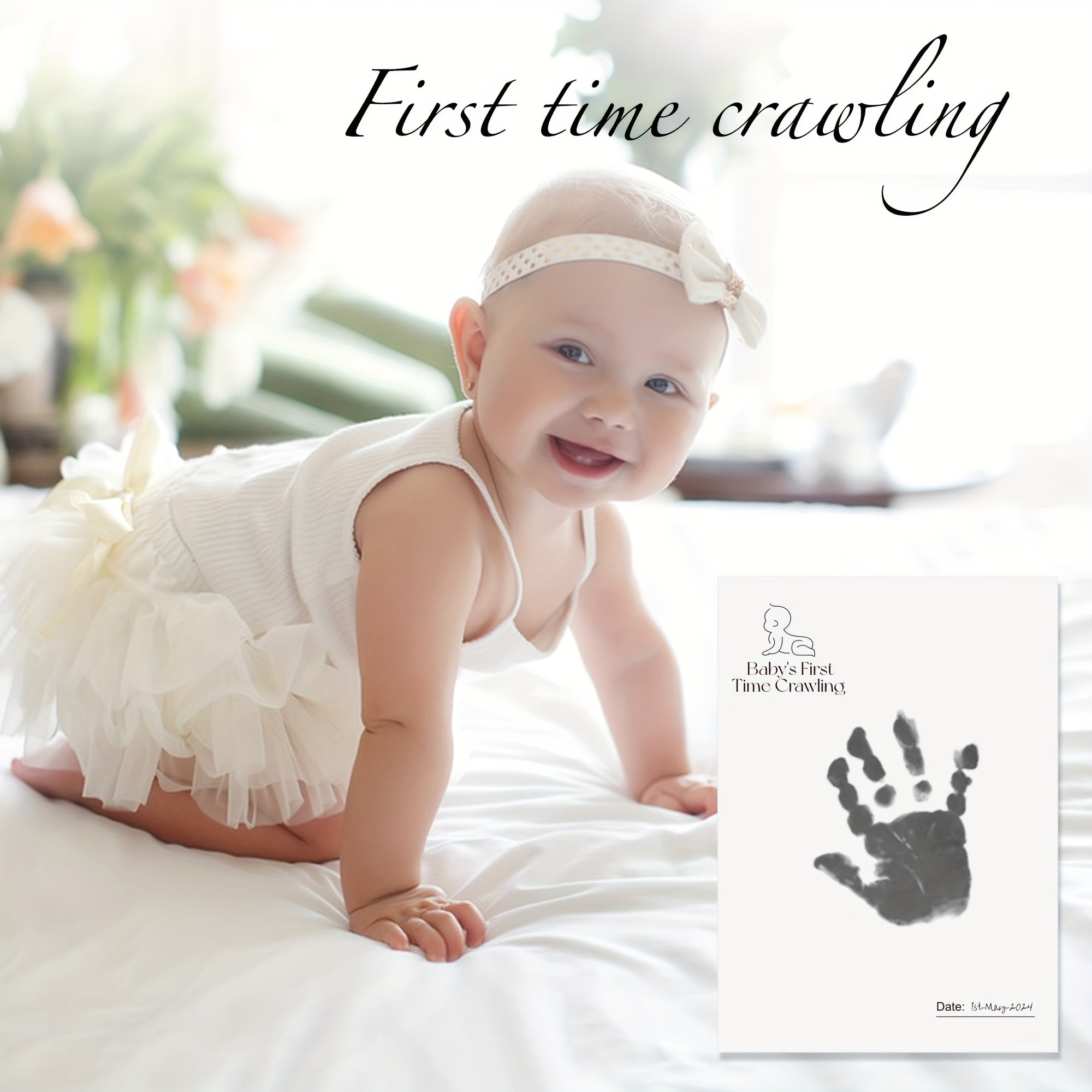 Baby Keepsake Kit 7-Piece Milestone Memory Set with Inkless Hand Footprint Cards and Casting Paper